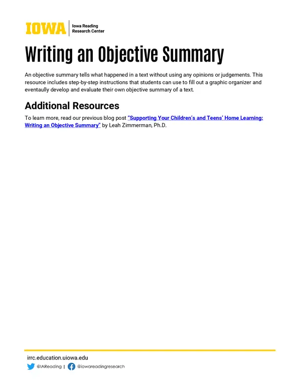 Writing An Objective Summary