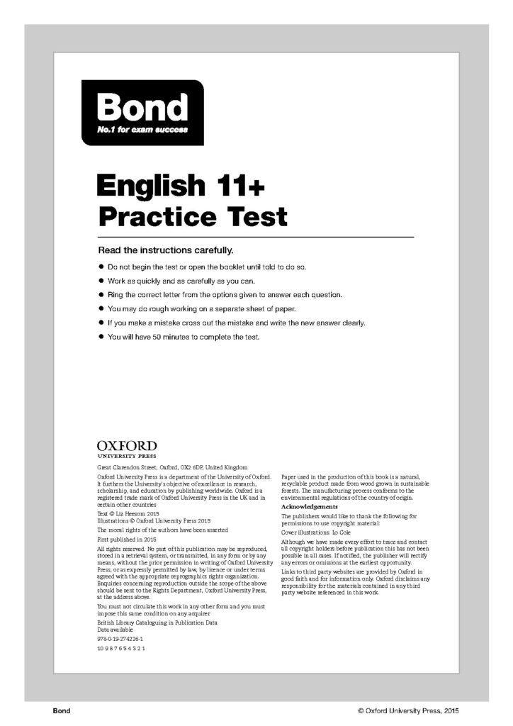 11 Plus Bond English Practice Test Questions