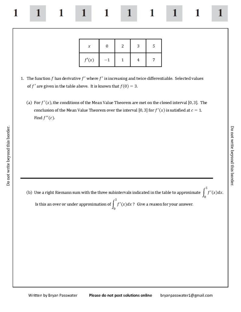 2020 Calculus AB Mock Exam 2 by Bryan Passwater