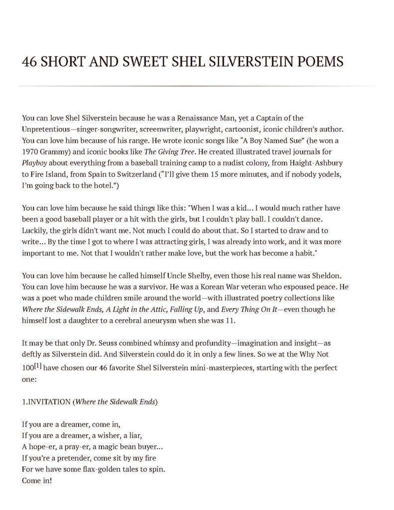 46 Short and Sweet Poems by Shel Silverstein