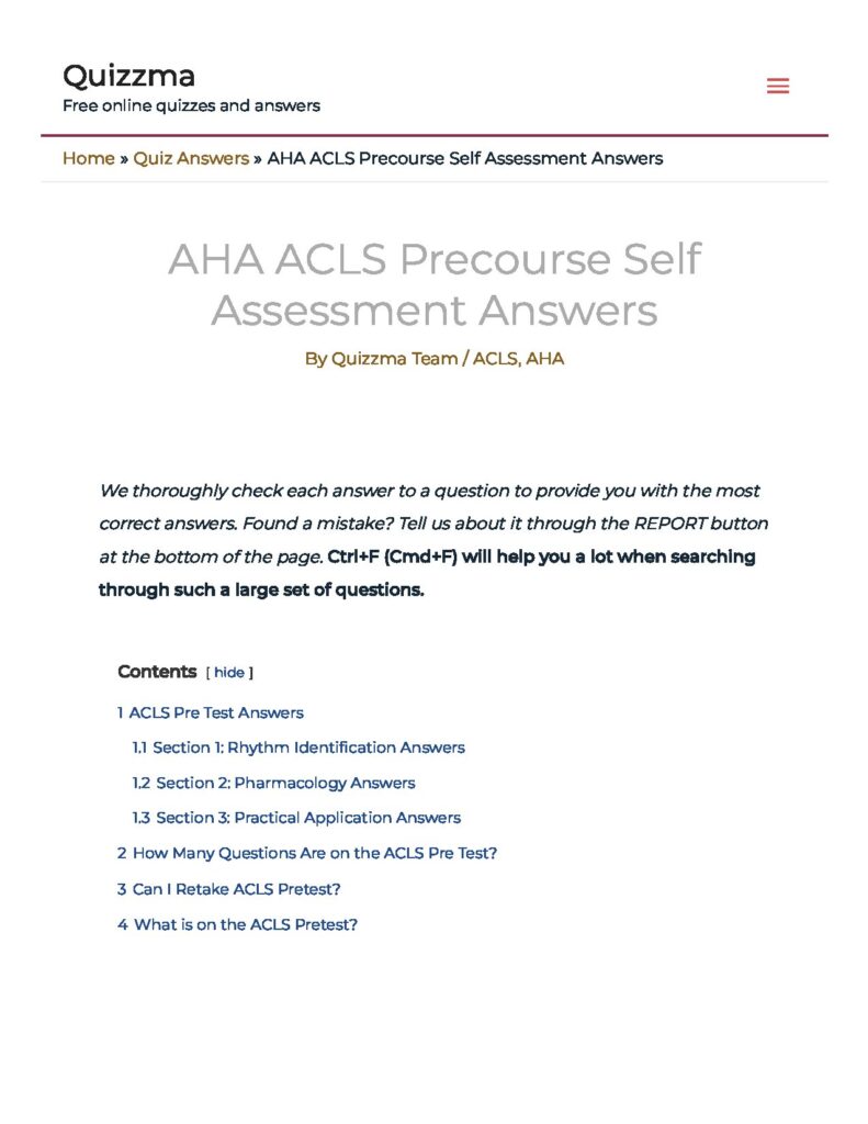 ACLS Precourse Self-Assessment Answers 2023