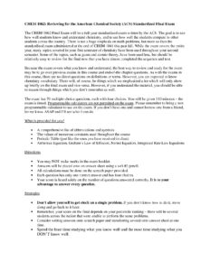 ACS Standardized Final Exam Review for CHEM 1062
