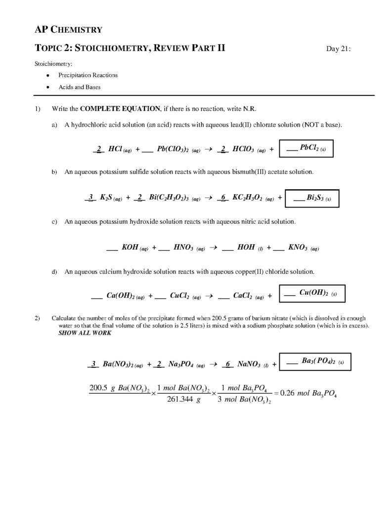 AP Chemistry Stoichiometry Review Part II