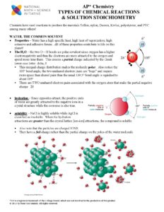 AP Chemistry Types of Chemical Reactions and Solution Stoichiometry