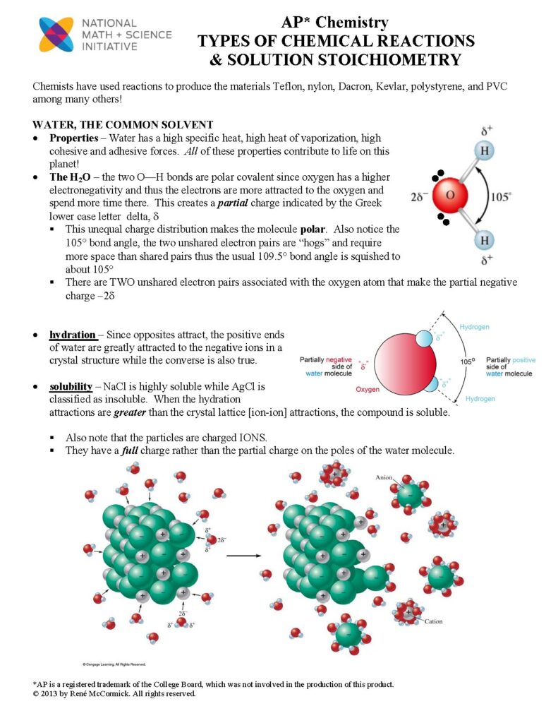 AP Chemistry Types of Chemical Reactions and Solution Stoichiometry