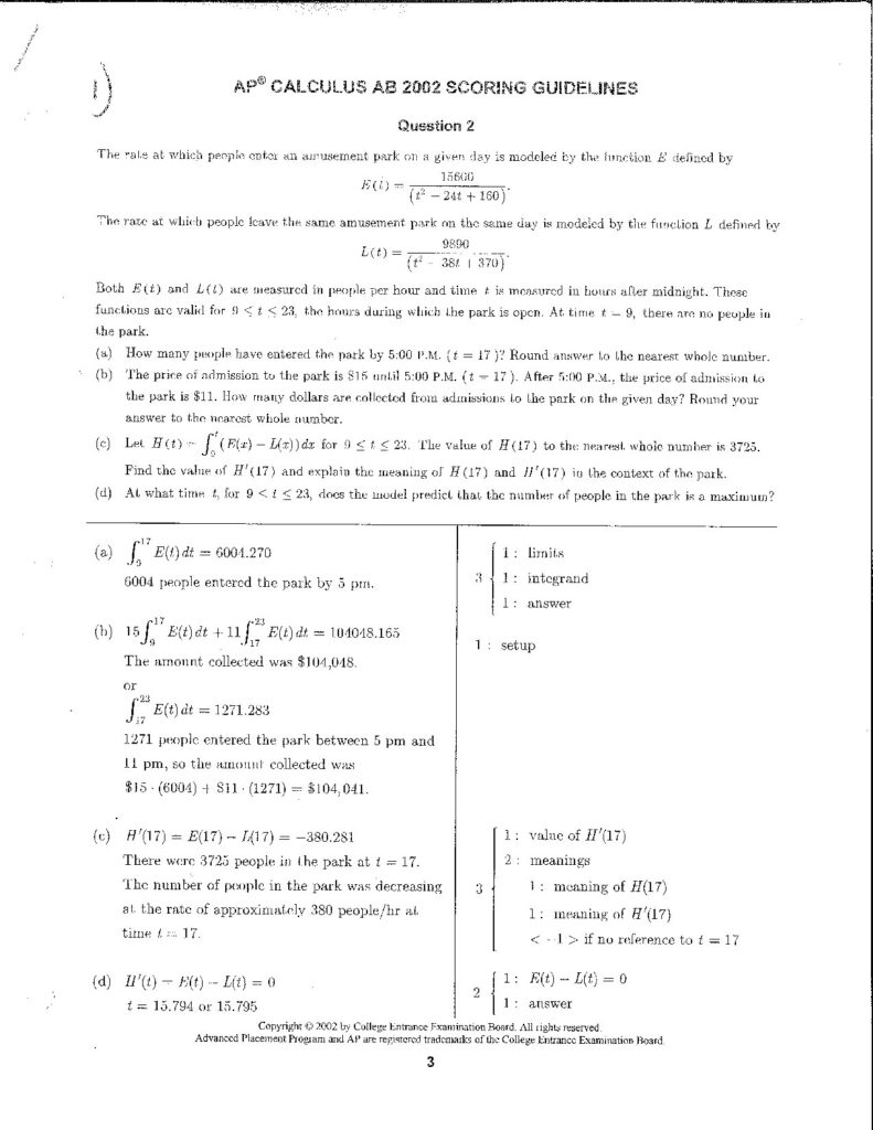 Antiderivative Free Response Questions Solutions
