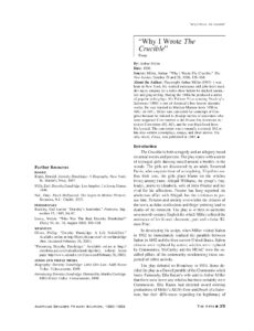 Arthur Miller's Why I Wrote The Crucible Essay