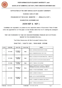 B.Com Semester 1 Examination Schedule November 2025