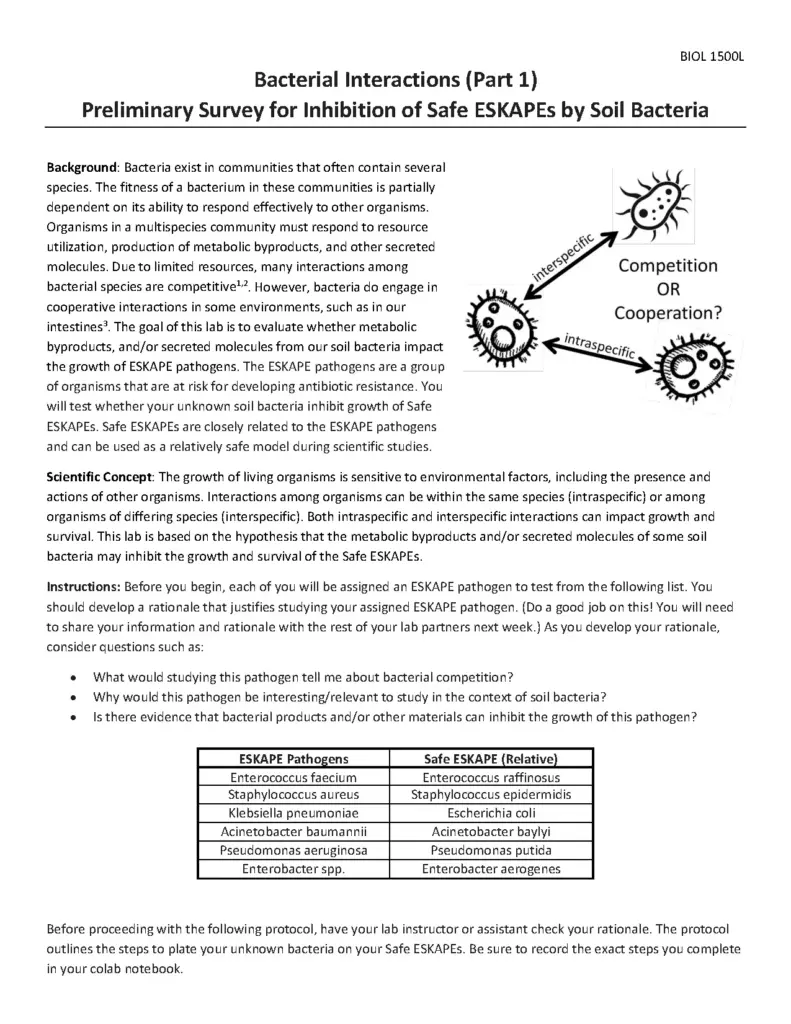 Bacterial Interactions Lab Protocols for Biology Students