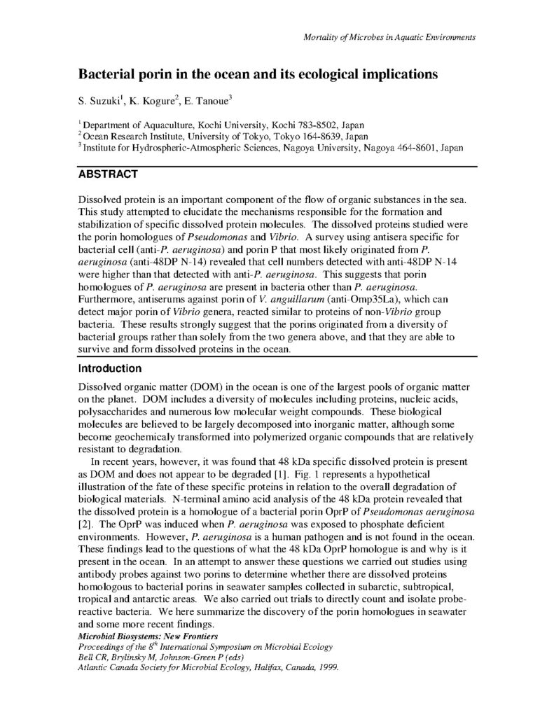 Bacterial Porin in the Ocean and Ecological Implications