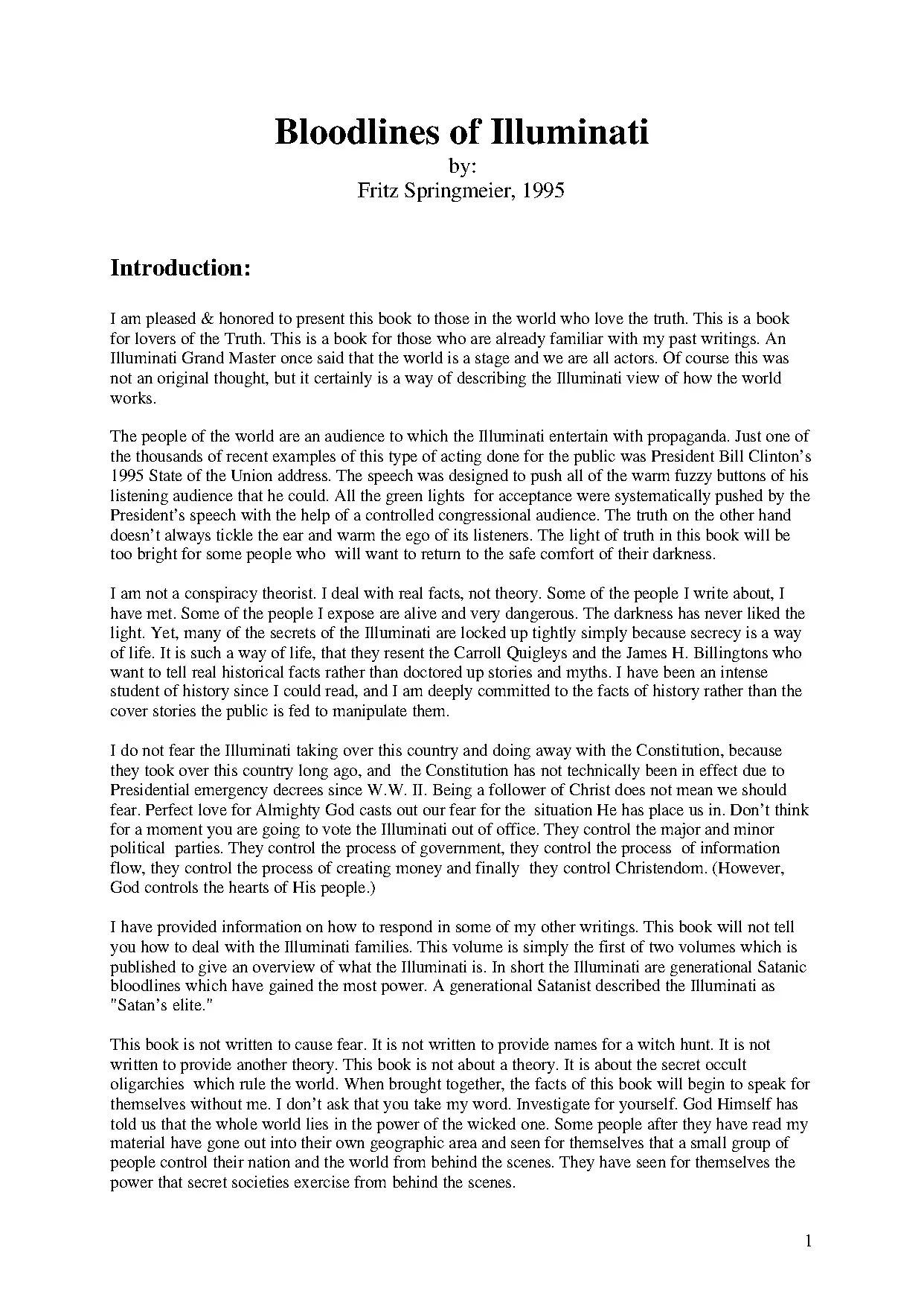 Bloodlines of Illuminati by Fritz Springmeier