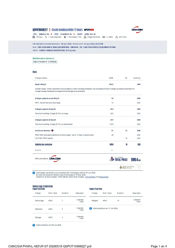 CMA CGM Shipping Rates and Charges 2026