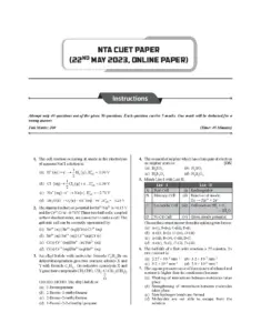 CUET Chemistry June 2023 Paper
