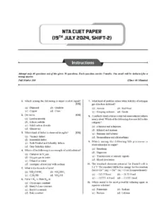CUET Chemistry June 2024 Paper