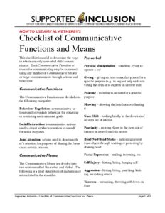 Checklist of Communicative Functions and Means