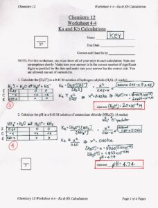 Chemistry 12 Worksheet 4-4 Ka and Kb Calculations