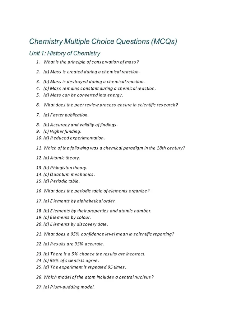 Chemistry Multiple Choice Questions MCQs