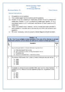 Class XII Biology Sample Question Paper 2024-25
