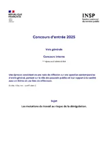 Concours d’entrée 2025 Question Contemporaine