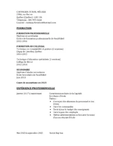 Curriculum Vitae of Mélissa Chevalier Dubois