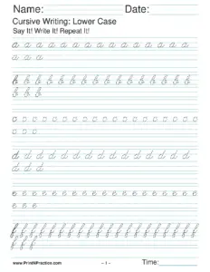 Cursive Writing Lower Case Worksheets by PrintNPractice