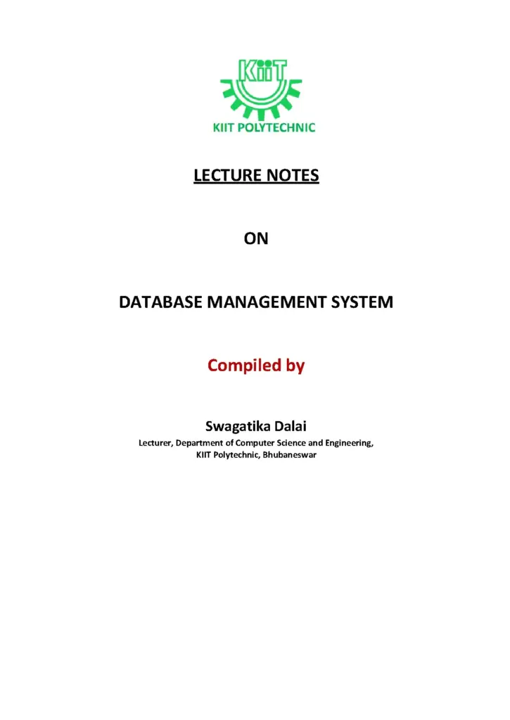Database Management System Lecture Notes by Swagatika Dalai