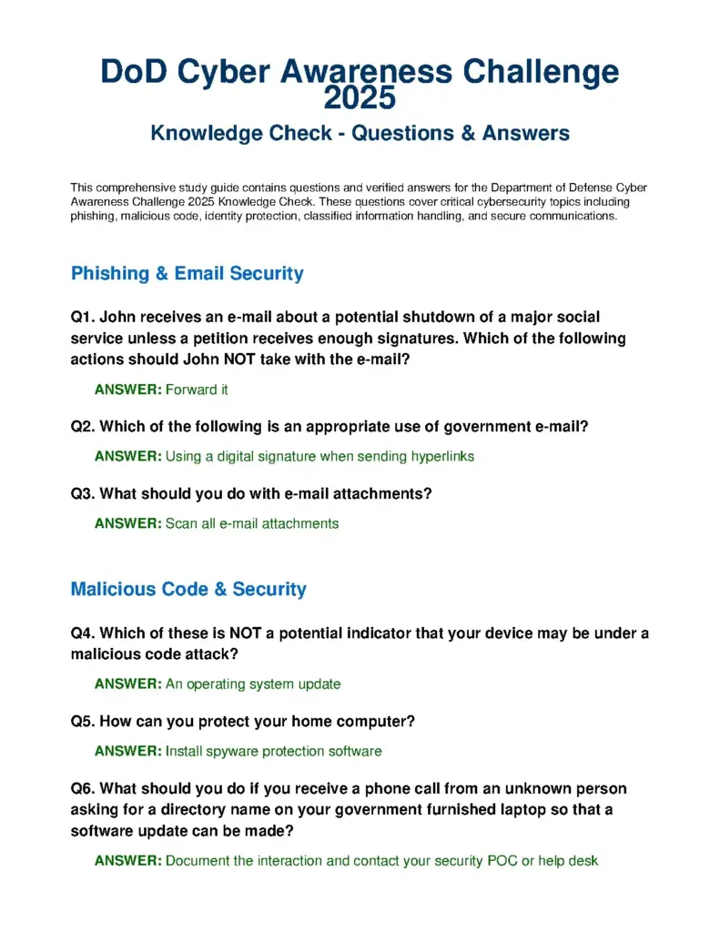 DoD Cyber Awareness Challenge 2026 Knowledge Check