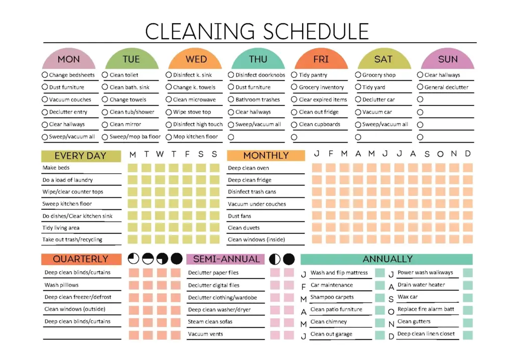 Editable A4 Cleaning Schedule Template