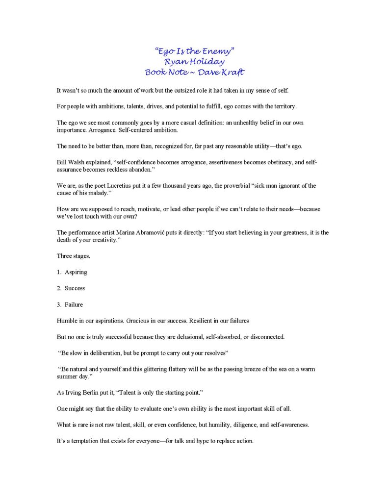 Ego Is the Enemy by Ryan Holiday - Book Notes