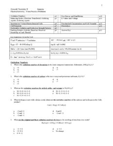 Electrochemistry Practice Problems for Test 4 Chapter 19