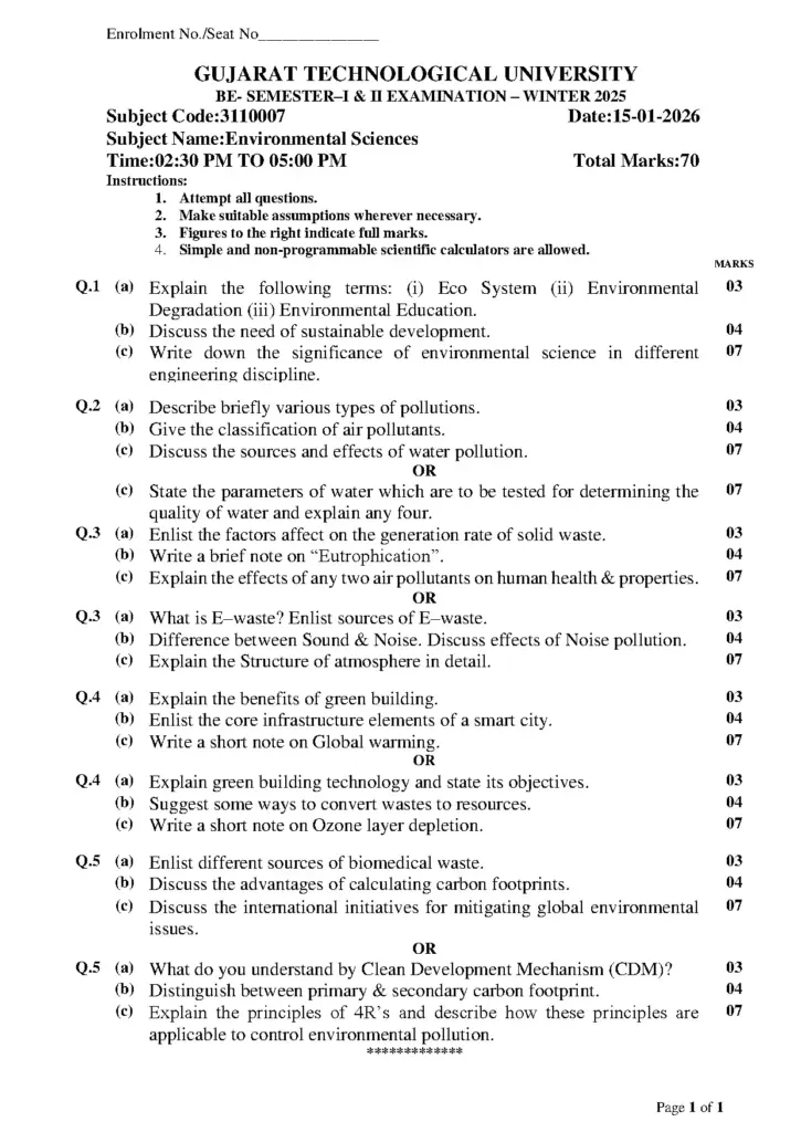 Environmental Sciences Exam Winter 2025 GTU
