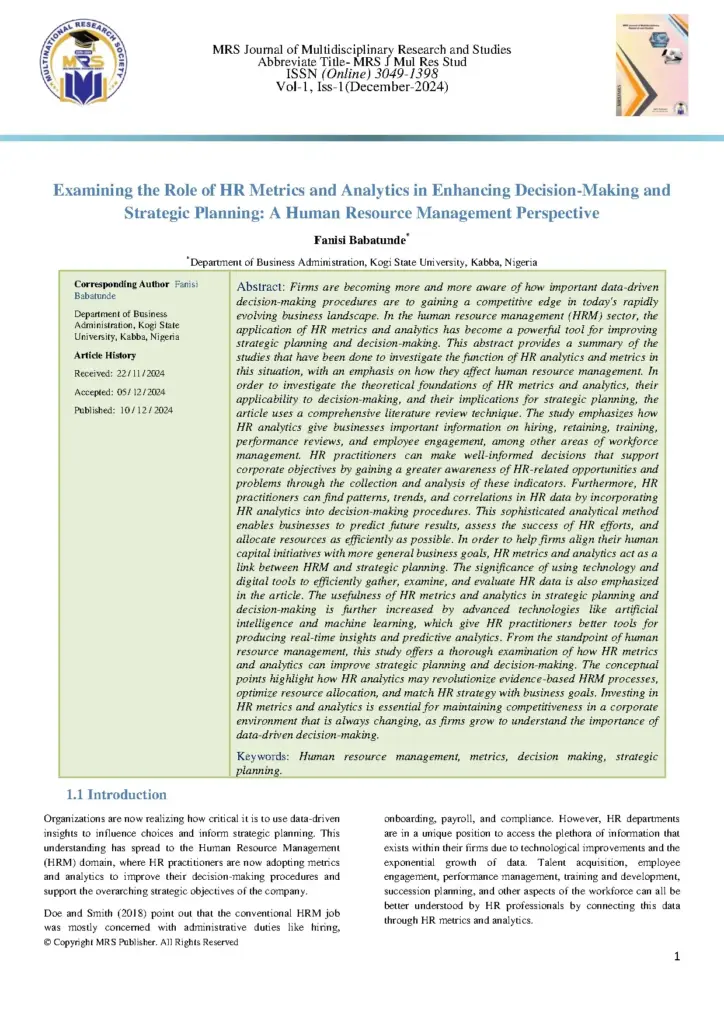 Examining the Role of HR Metrics and Analytics in Decision-Making
