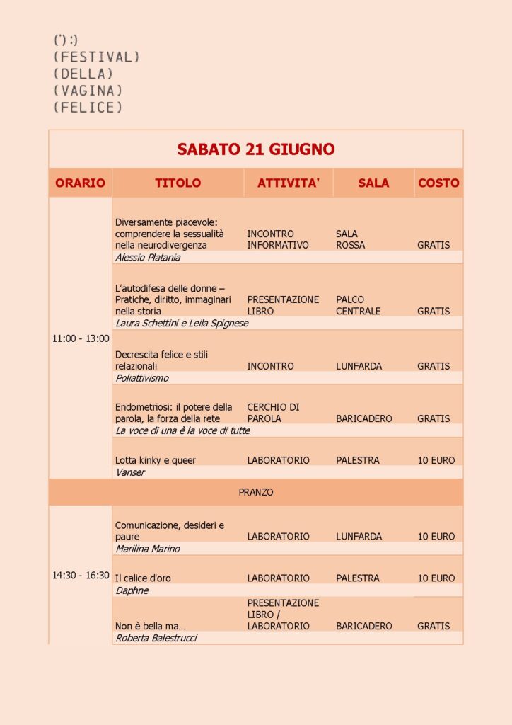 Festival della Vagina Felice Programma 2025