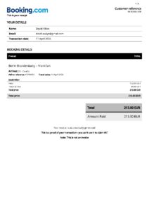 Flight Payment Receipt for Condor Airlines Booking