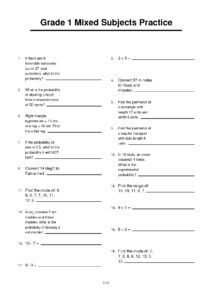 Grade 1 Mixed Subjects Practice 5