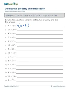 Grade 5 Distributive Property Multiplication Worksheet