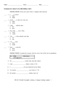 Grammar in Context 1 Unit 2 Test