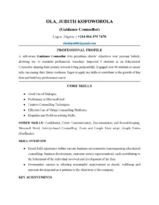 Guidance Counsellor Resume of Ola Judith Kofoworola