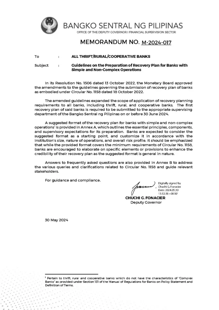 Guidelines on Recovery Plan for Banks 2024