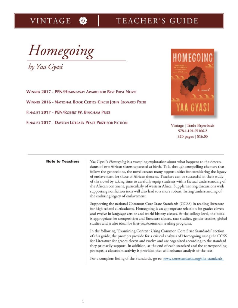 Homegoing Teacher's Guide by Yaa Gyasi