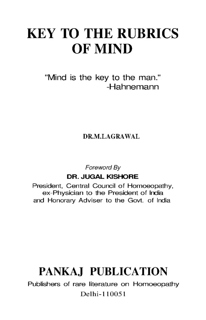 Key to the Rubrics of Mind by Dr. M.L. Agrawal
