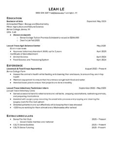Leah Le’s Veterinary Science Resume 2025