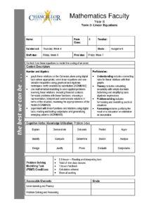 Linear Equations Assignment Year 8 Mathematics 2025