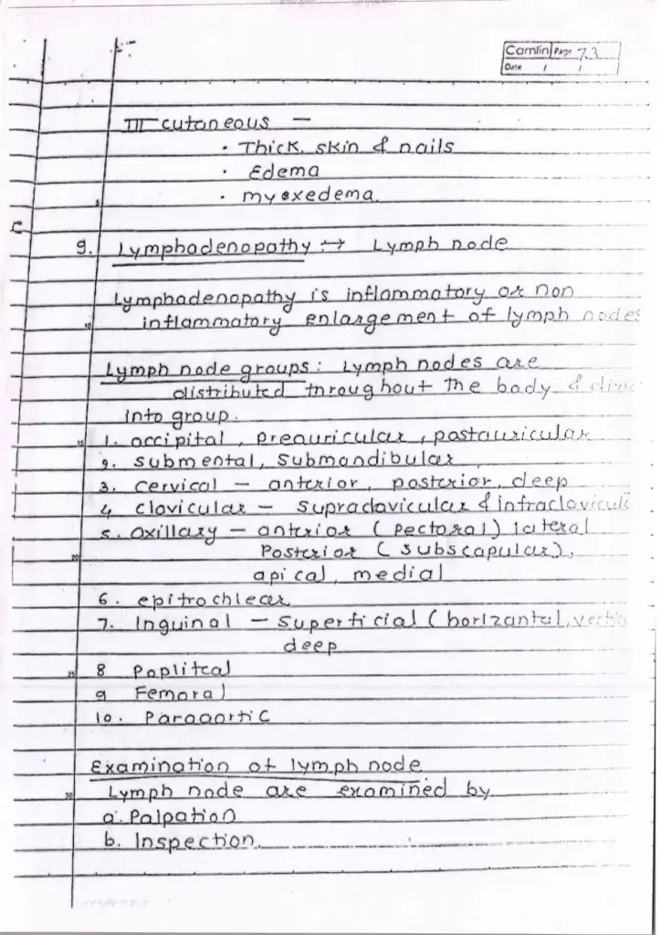 Lymphadenopathy and Edema Examination Notes
