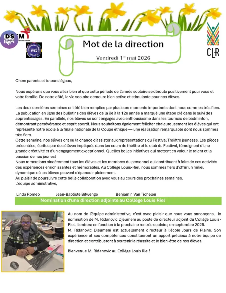 Mot De La Direction 1er Mai 2026