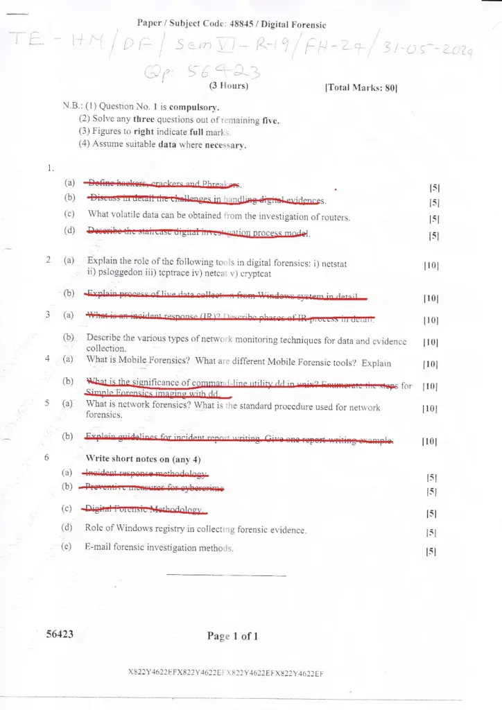 Mumbai University Digital Forensics Honours Exam May 2024