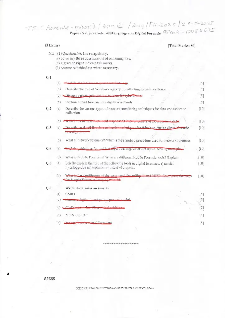 Mumbai University Digital Forensics Honours Exam May 2025