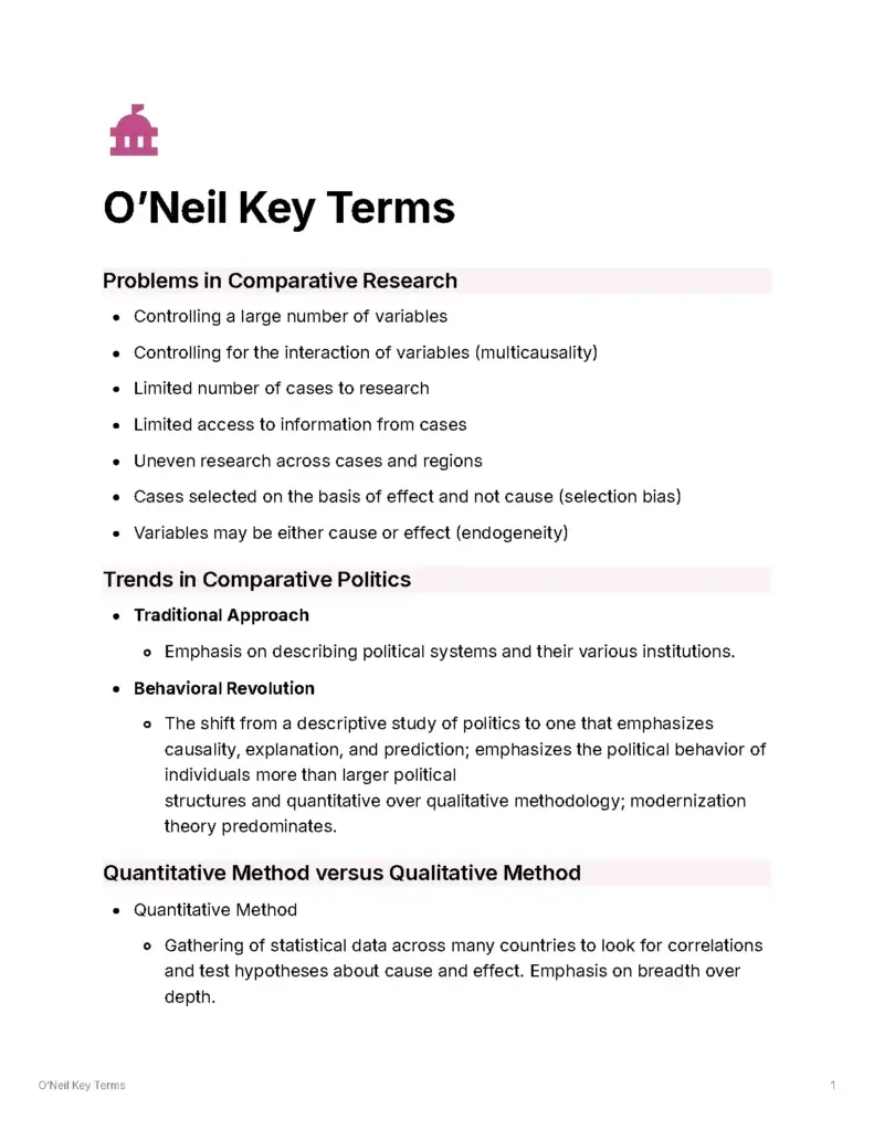 O’Neil Key Terms in Comparative Politics