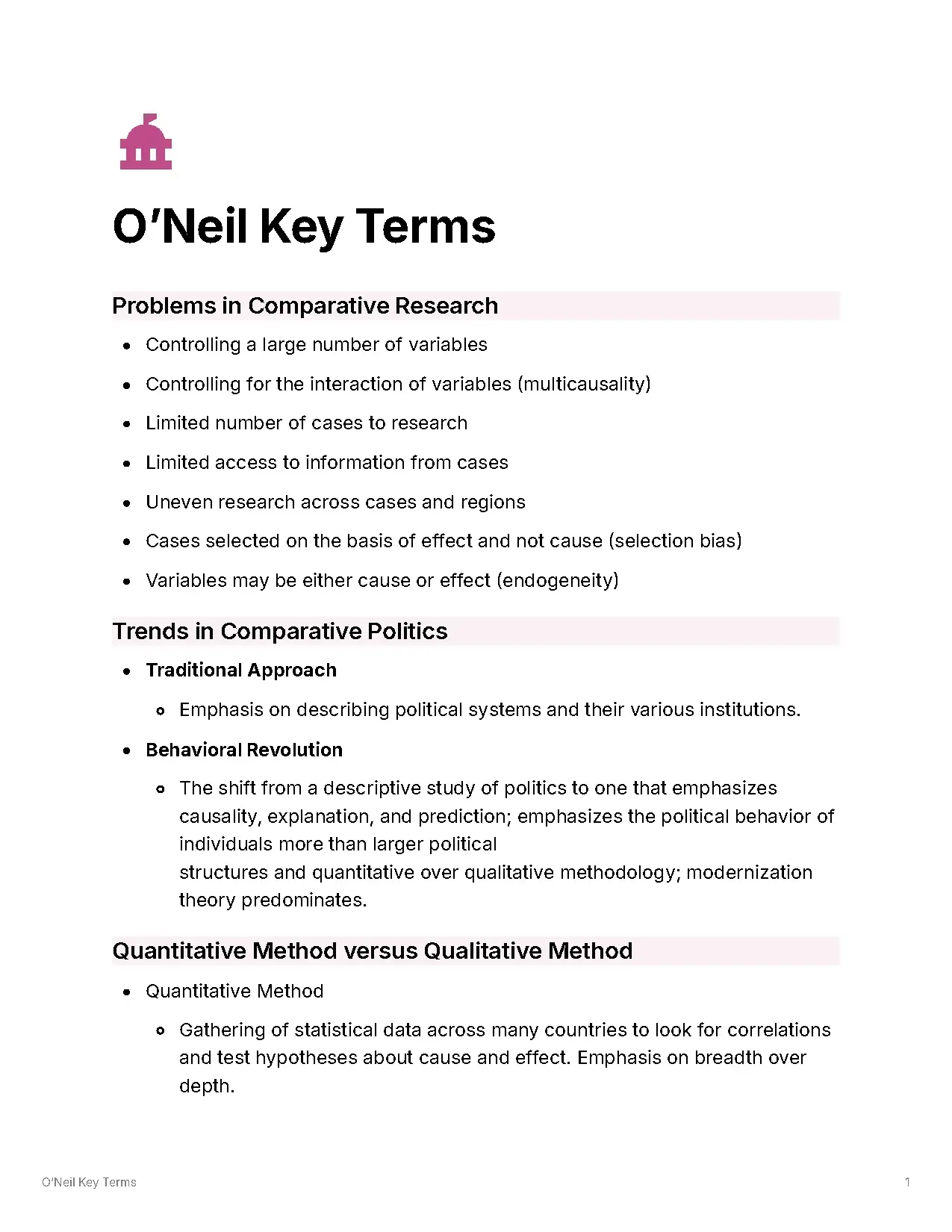 O’Neil Key Terms in Comparative Politics