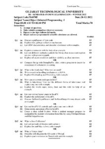 Object Oriented Programming I Exam Winter 2022 GTU